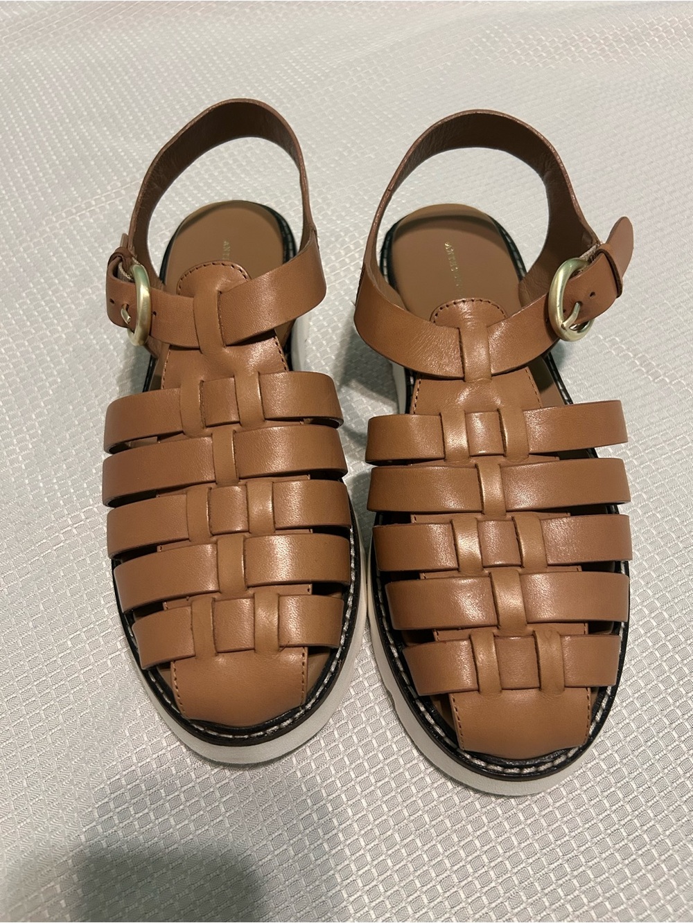 Anthropologie Tan Woven Leather Fisherman Sandals